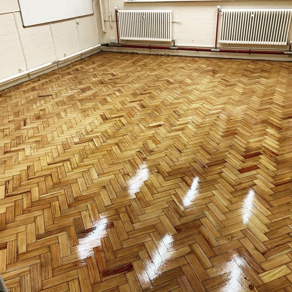 Pine parquet hall — sanded, sealed and fully restored, by Fix Flooring London